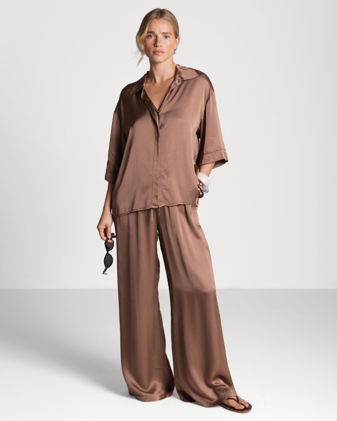 Nora Drawstring Satin Pants | Maple
