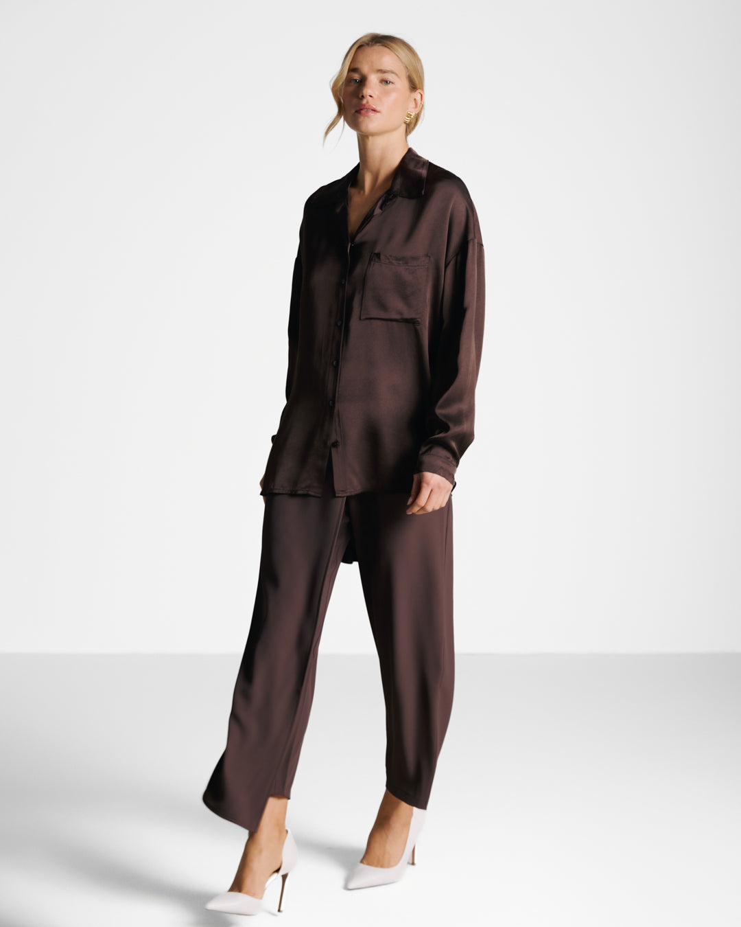 Ophelia Asymmetric Wrap Trousers | Espresso Brown
