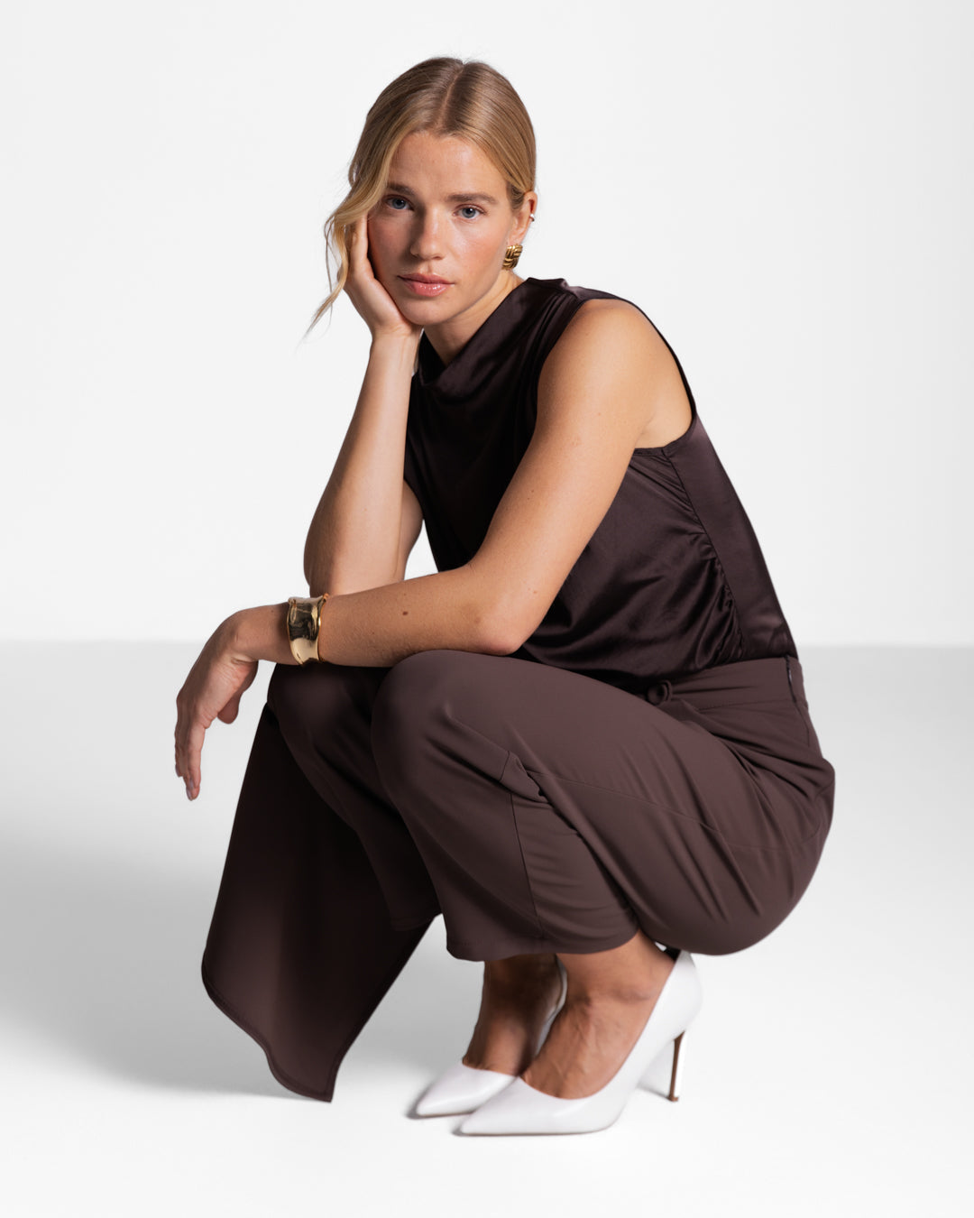 Ophelia Asymmetric Wrap Trousers | Espresso Brown