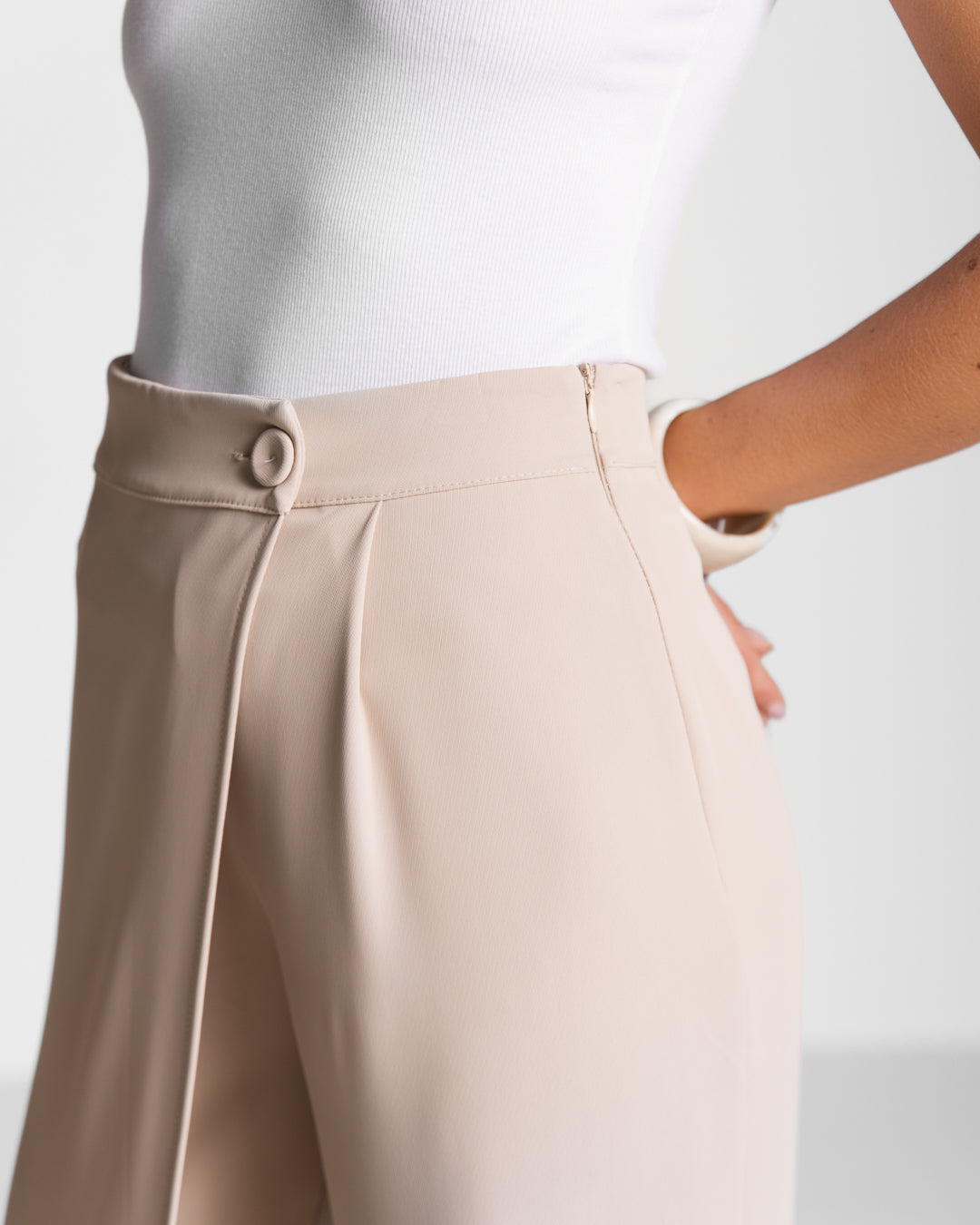 Ophelia Asymmetric Wrap Trousers | Light Beige