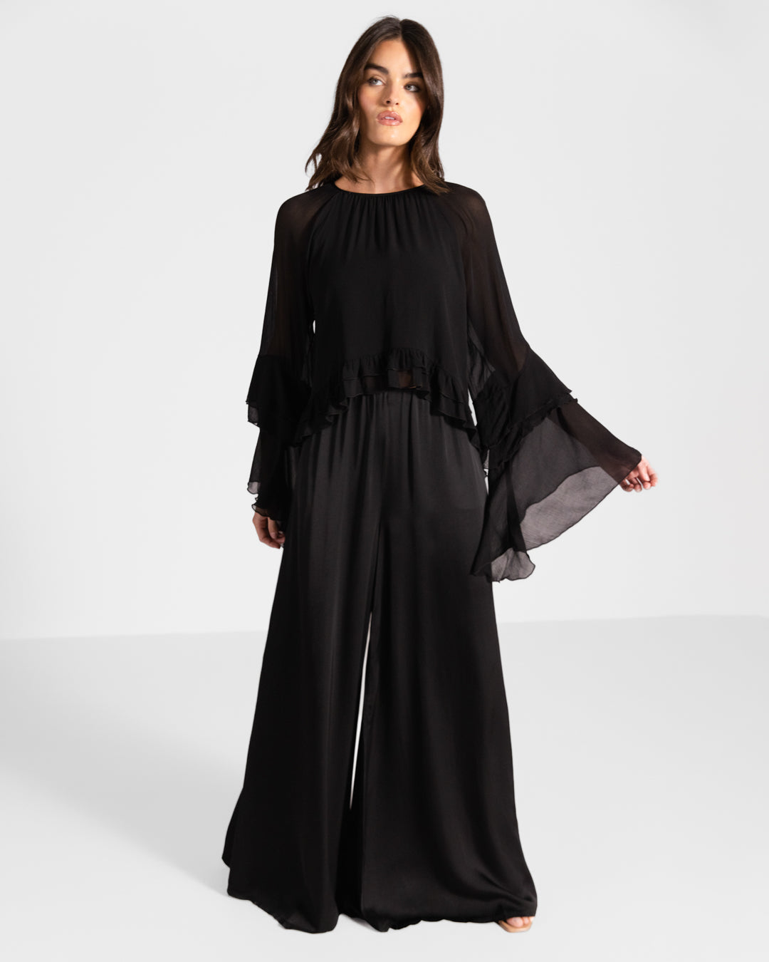 Helena Elastic Waist Satin Trousers | Black