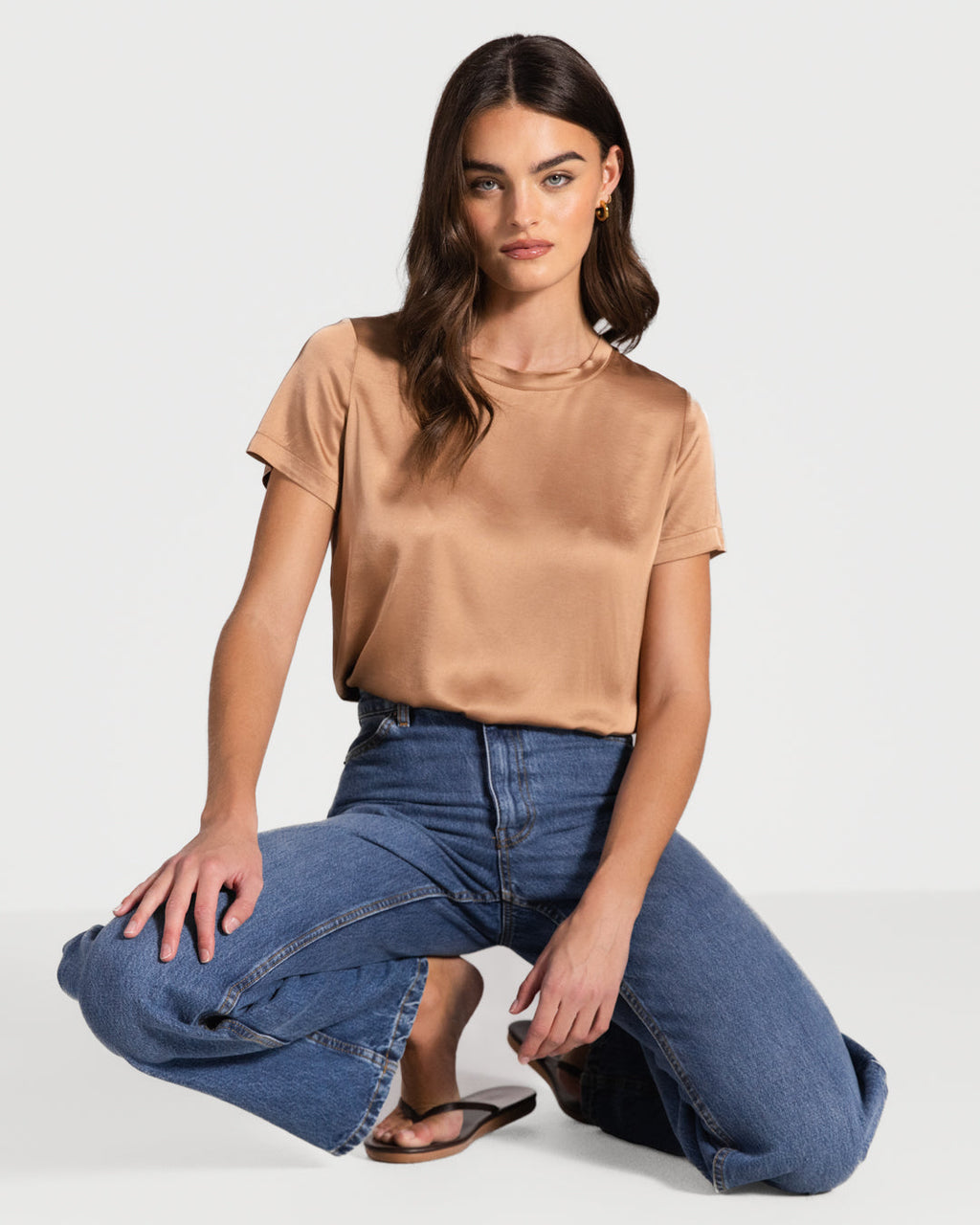 Matilda Satin T-Shirt | Tan