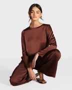 Daisy Elastic Waist Satin Pants | Auburn