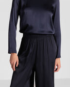 Daisy Elastic Waist Satin Pants | Navy