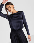Matilda Satin Long Sleeve | Navy