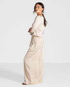 Daisy Elastic Waist Satin Pants | Cream