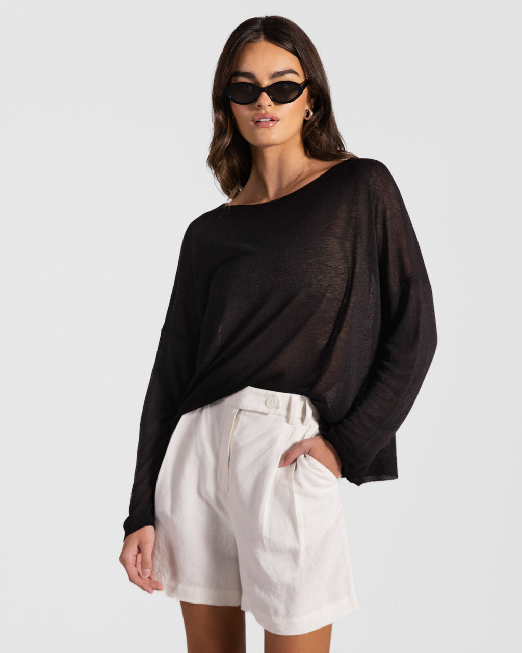Amelie Lightweight Linen Top | Black