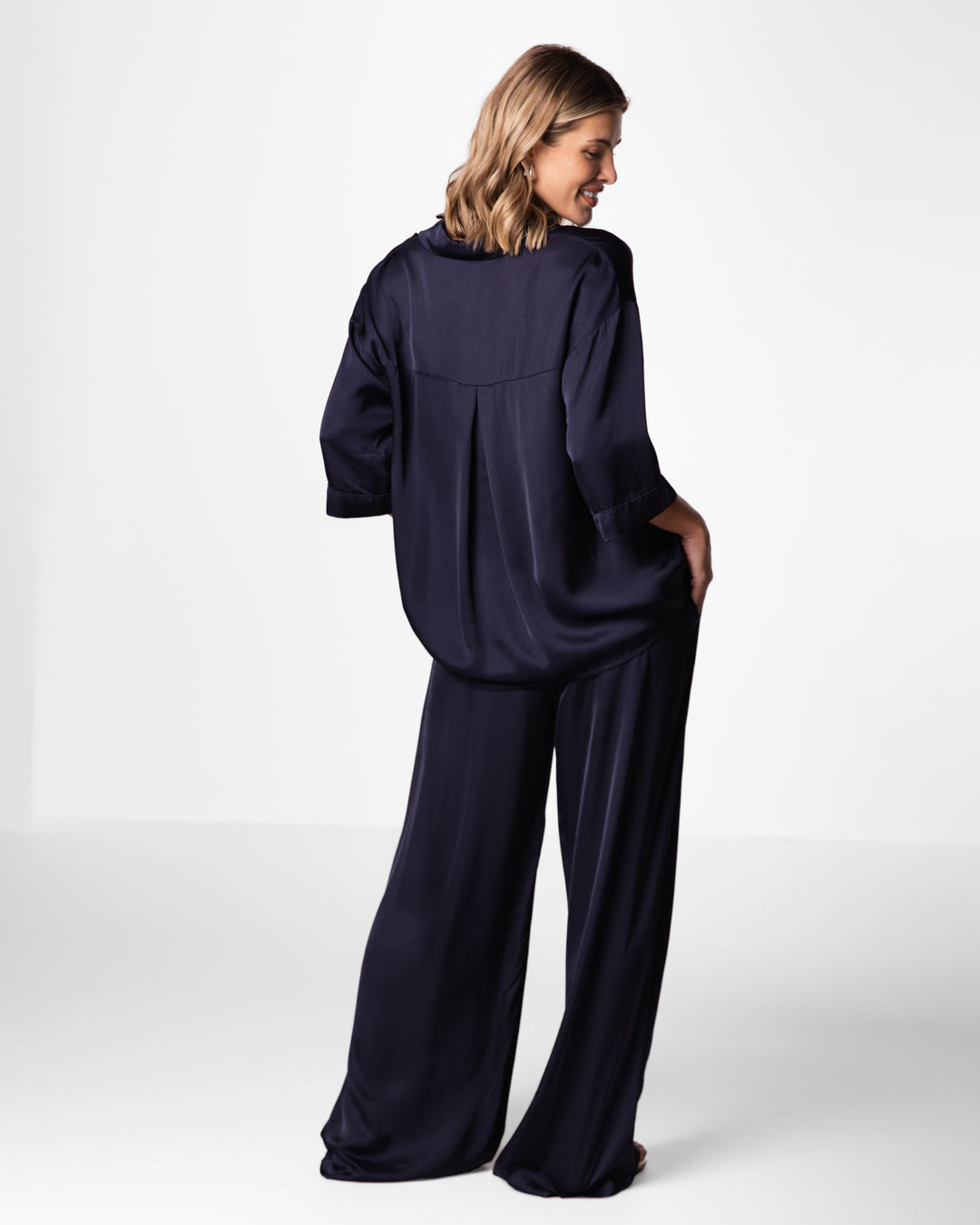 Nora Drawstring Satin Pants | Navy