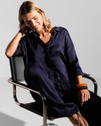 Nora Drawstring Satin Pants | Navy