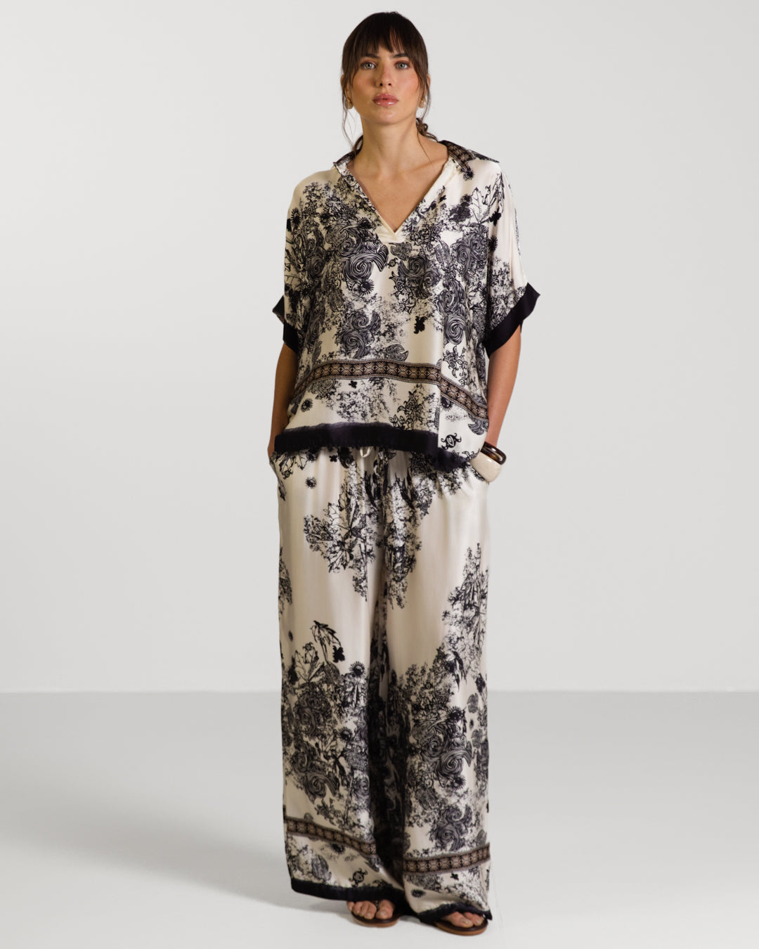 Ottilie Elastic Waist Silk Trousers | Black