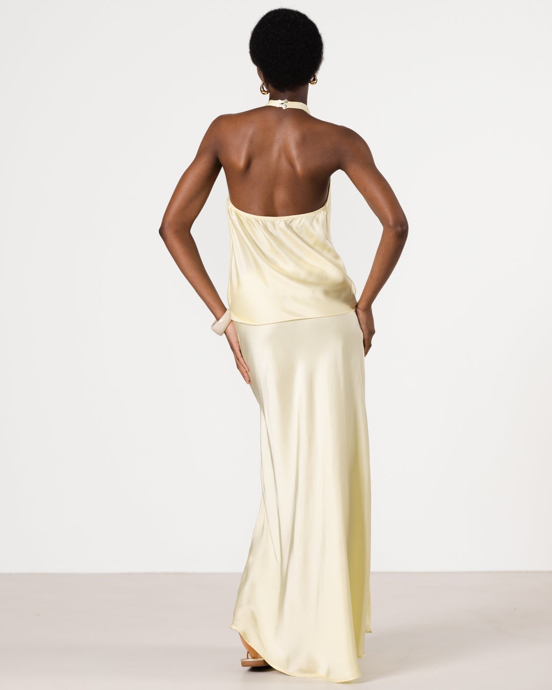 Carmen Backless Halterneck Top | Butter Yellow