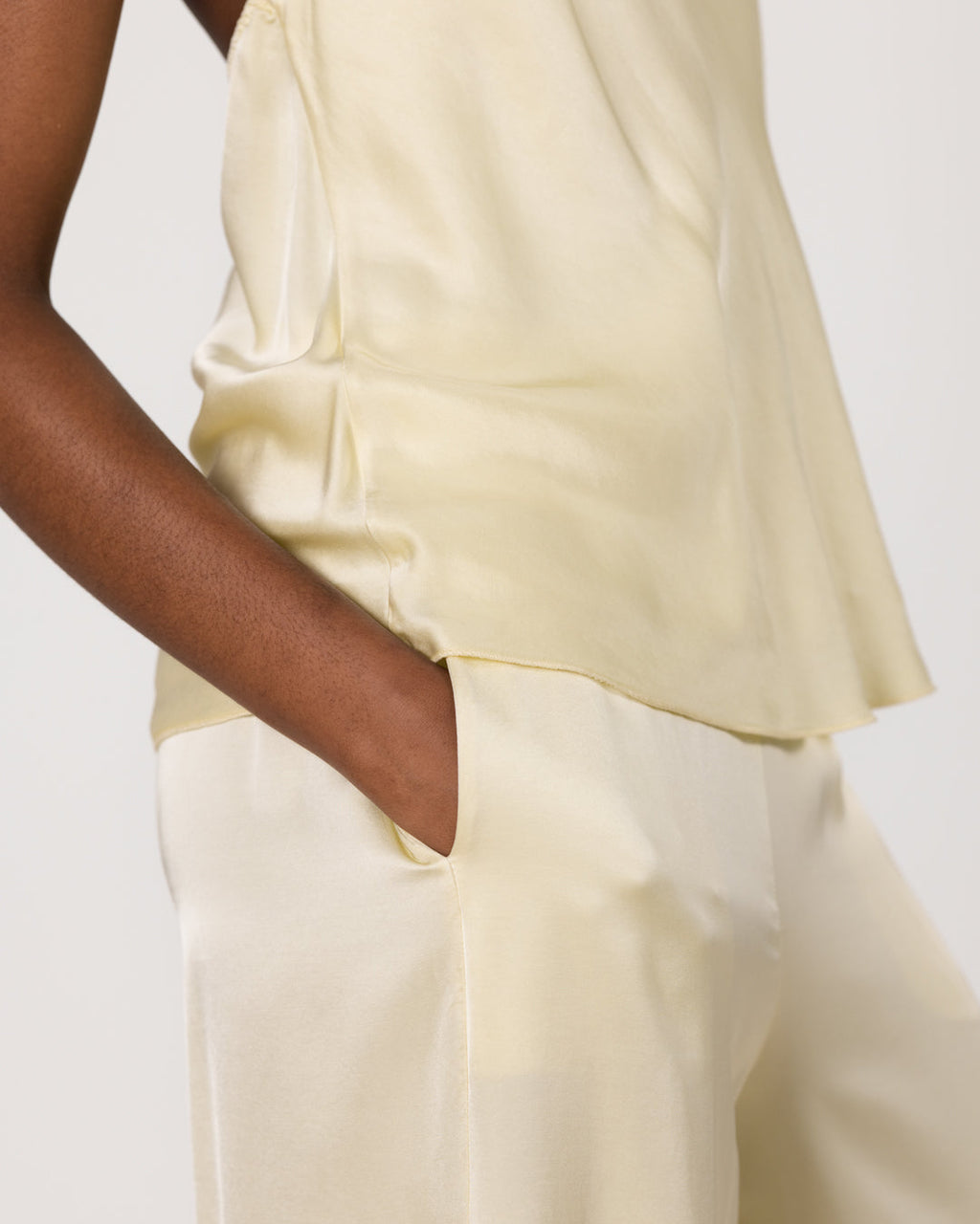 Giselle Elastic High Waist Satin Trousers | Butter Yellow  Jo