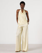 Giselle Elastic High Waist Satin Trousers | Butter Yellow  Jo