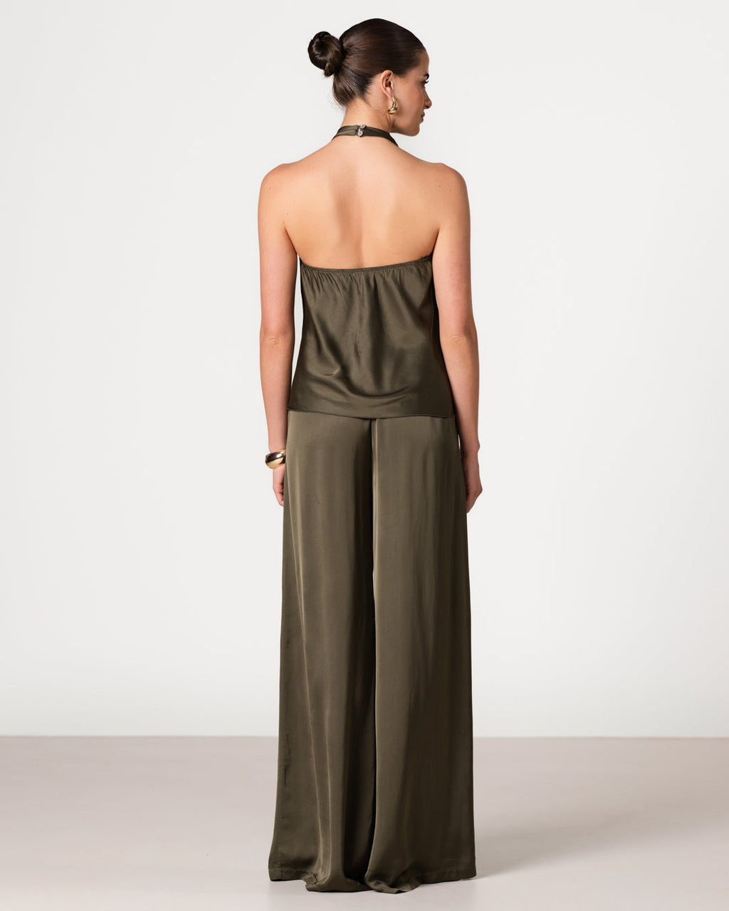Carmen Backless Halterneck Top | Khaki