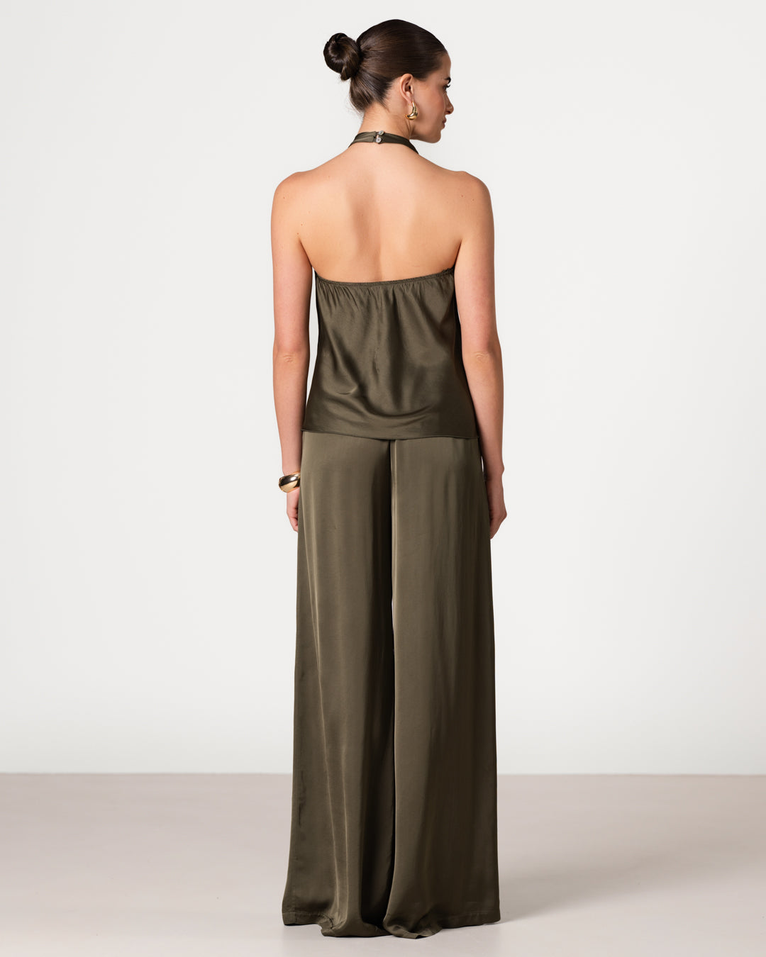 Carmen Backless Halterneck Top | Khaki