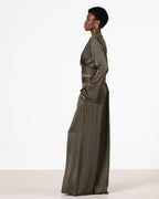 Zoe Pinstripe Elastic High Waist Satin Trousers | Khaki