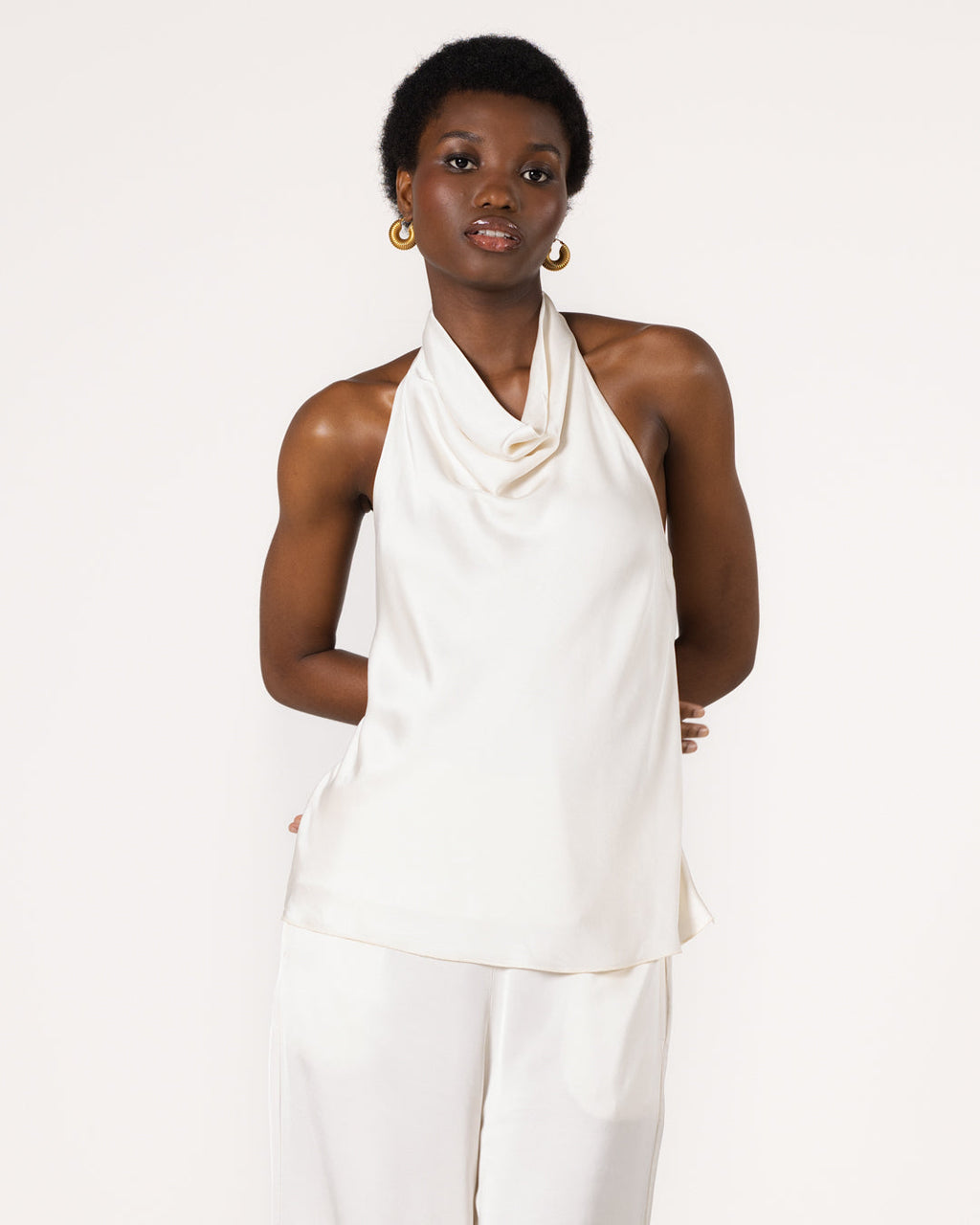 Carmen Backless Halterneck Top | Ivory