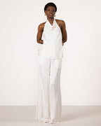 Giselle Elastic High Waist Satin Trousers | Ivory