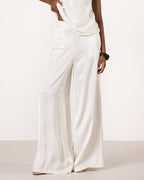 Giselle Elastic High Waist Satin Trousers | Ivory
