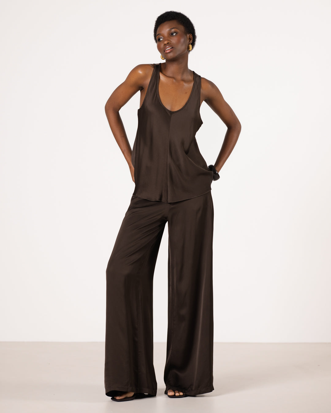 Giselle Elastic High Waist Satin Trousers | Cocoa Soleil
