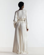 Zoe Pinstripe Elastic Wrap Satin Top | Ivory