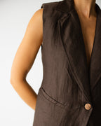 Maris Sleeveless Linen Blazer | Espresso Brown
