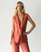 Maris Sleeveless Linen Blazer | Coral