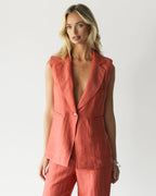 Maris Sleeveless Linen Blazer | Coral