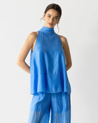 Clotilde Halterneck Tie Back Top | Azure Blue