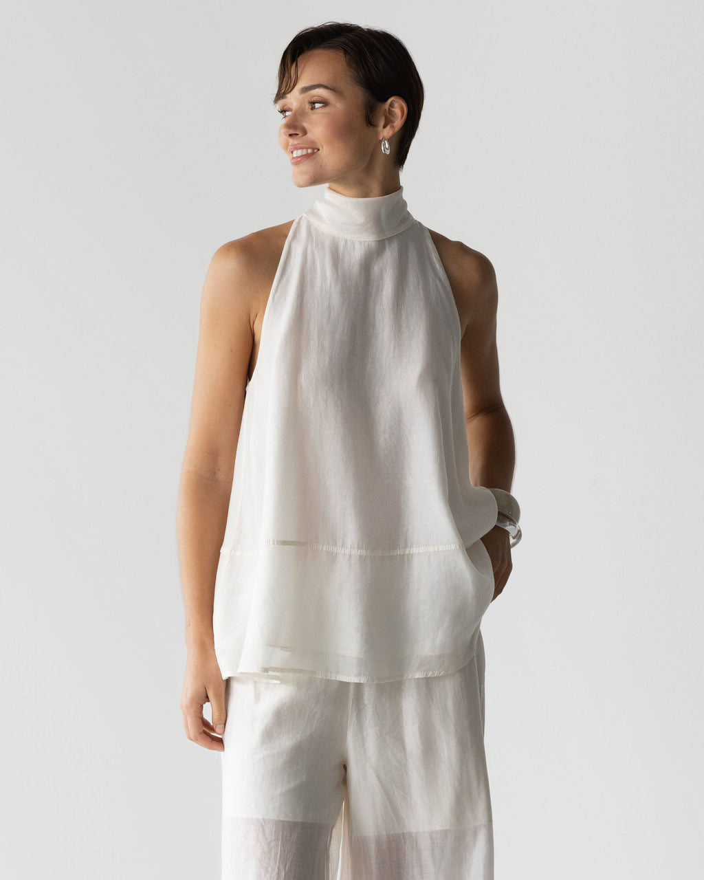 Clotilde Halterneck Tie Back Top | Ivory