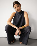 Clotilde Halterneck Tie Back Top | Black