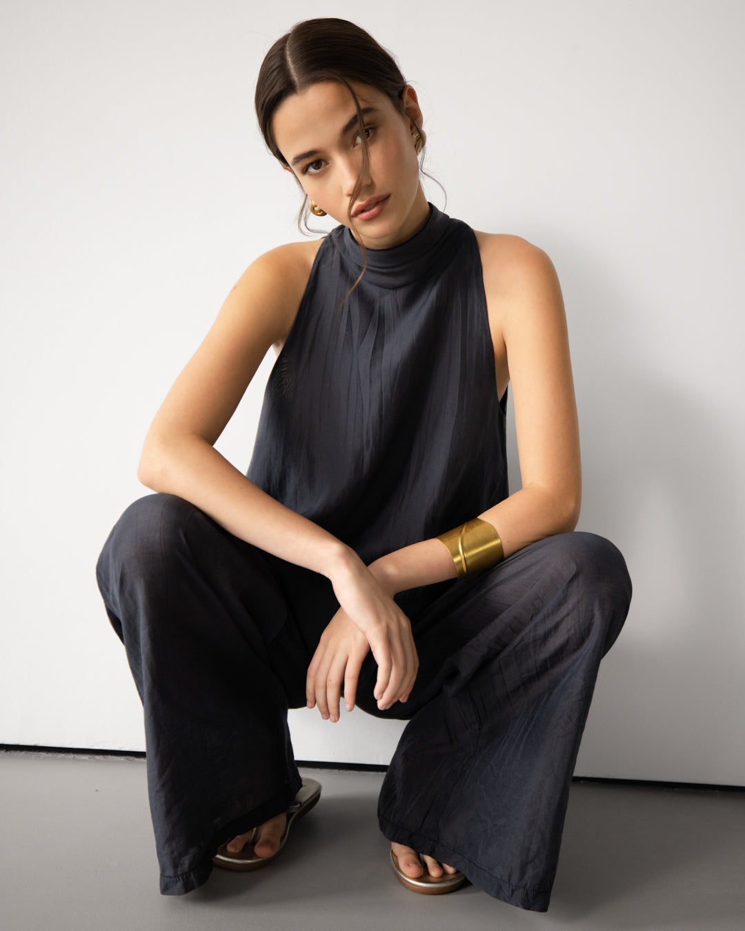 Clotilde Halterneck Tie Back Top | Black