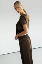 Daisy Elastic Waist Satin Pants | Chocolate Brown