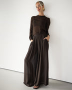 Verity Sheer Elastic Waist Trousers | Chocolate Brown