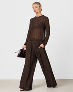 Verity Sheer Elastic Waist Trousers | Chocolate Brown