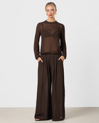 Verity Sheer Elastic Waist Trousers | Chocolate Brown