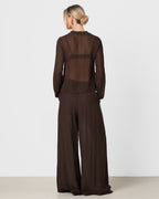 Verity Sheer Elastic Waist Trousers | Chocolate Brown