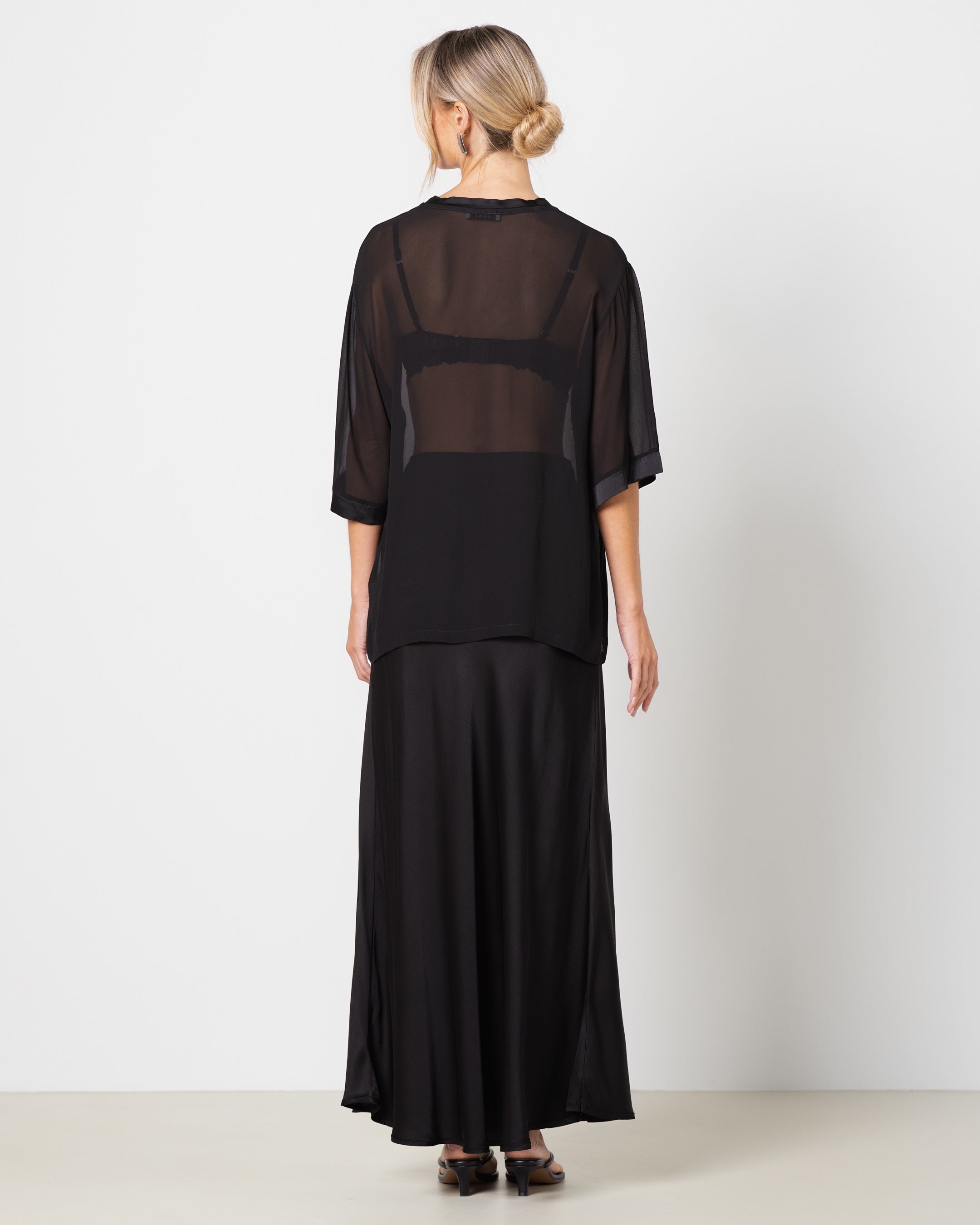 Zadie Sheer Satin Trim Top | Black
