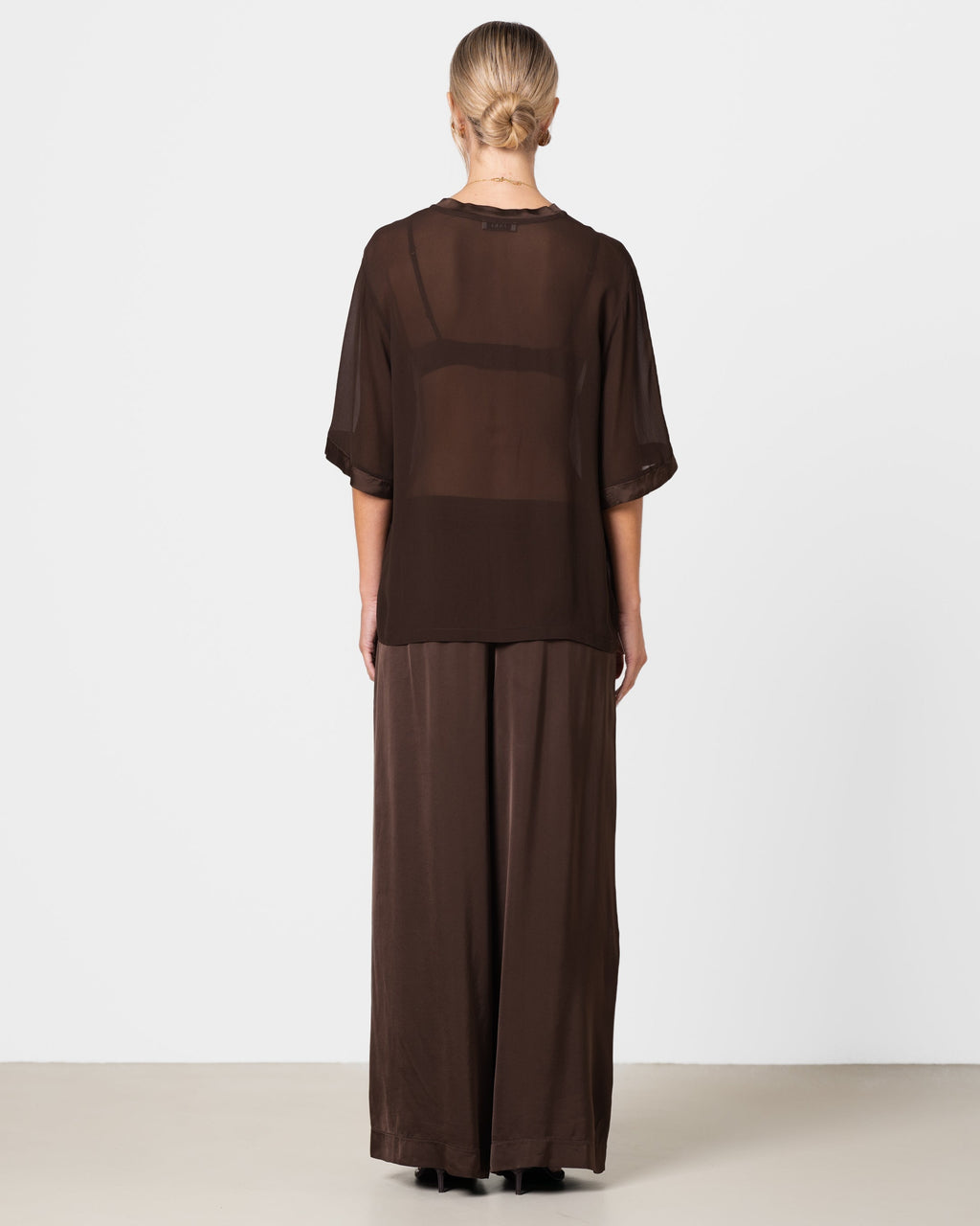 Zadie Sheer Satin Trim Top | Chocolate Brown