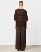 Zadie Sheer Satin Trim Top | Chocolate Brown