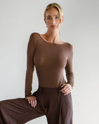 Mae Featherweight Boatneck Top | Brown | Modal-Cashmere