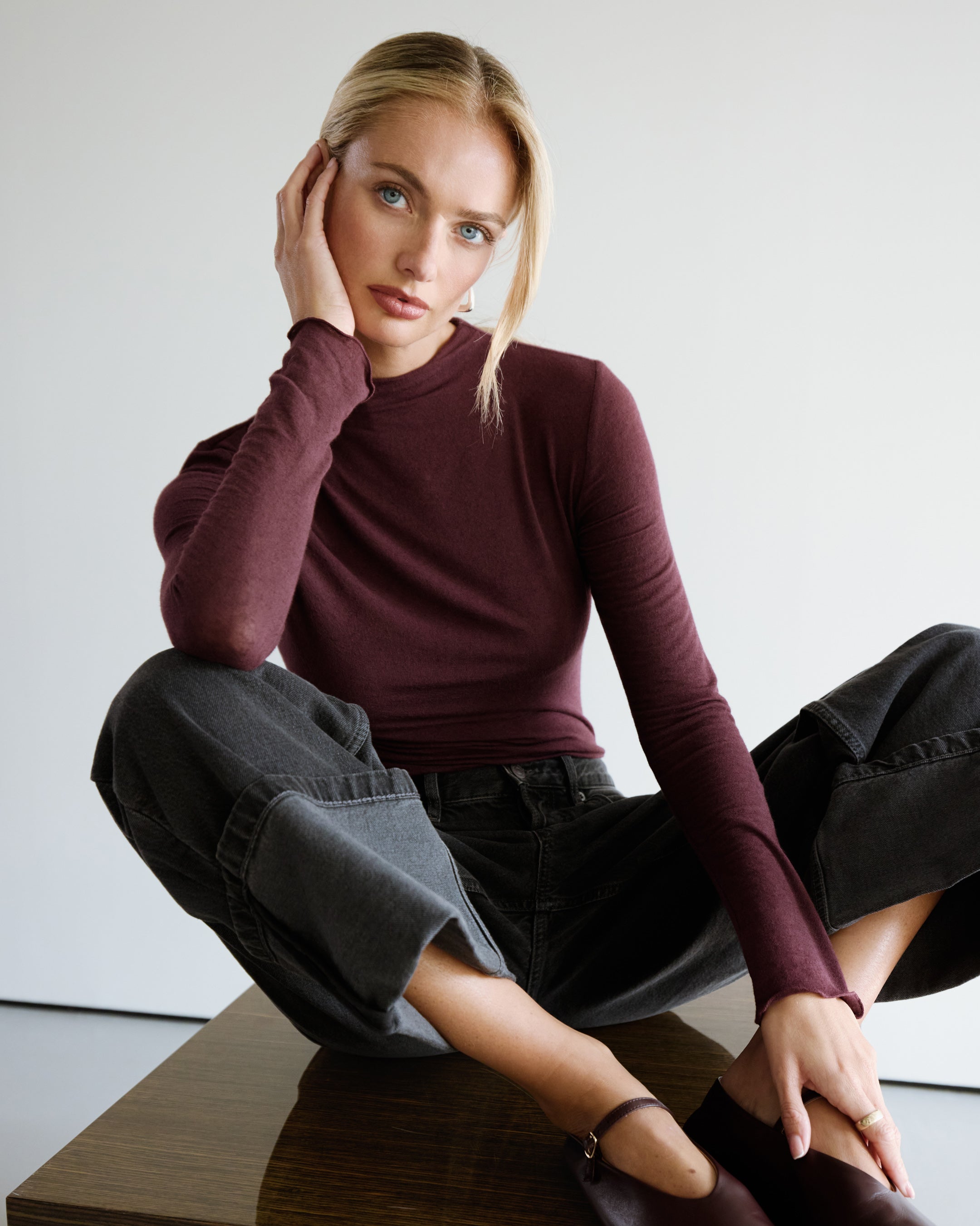 Lucia Featherweight High Neck Top | Amethyst Plum | Modal-Cashmere