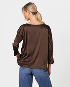 Georgiana Lightweight Satin Top | Chocolate Brown
