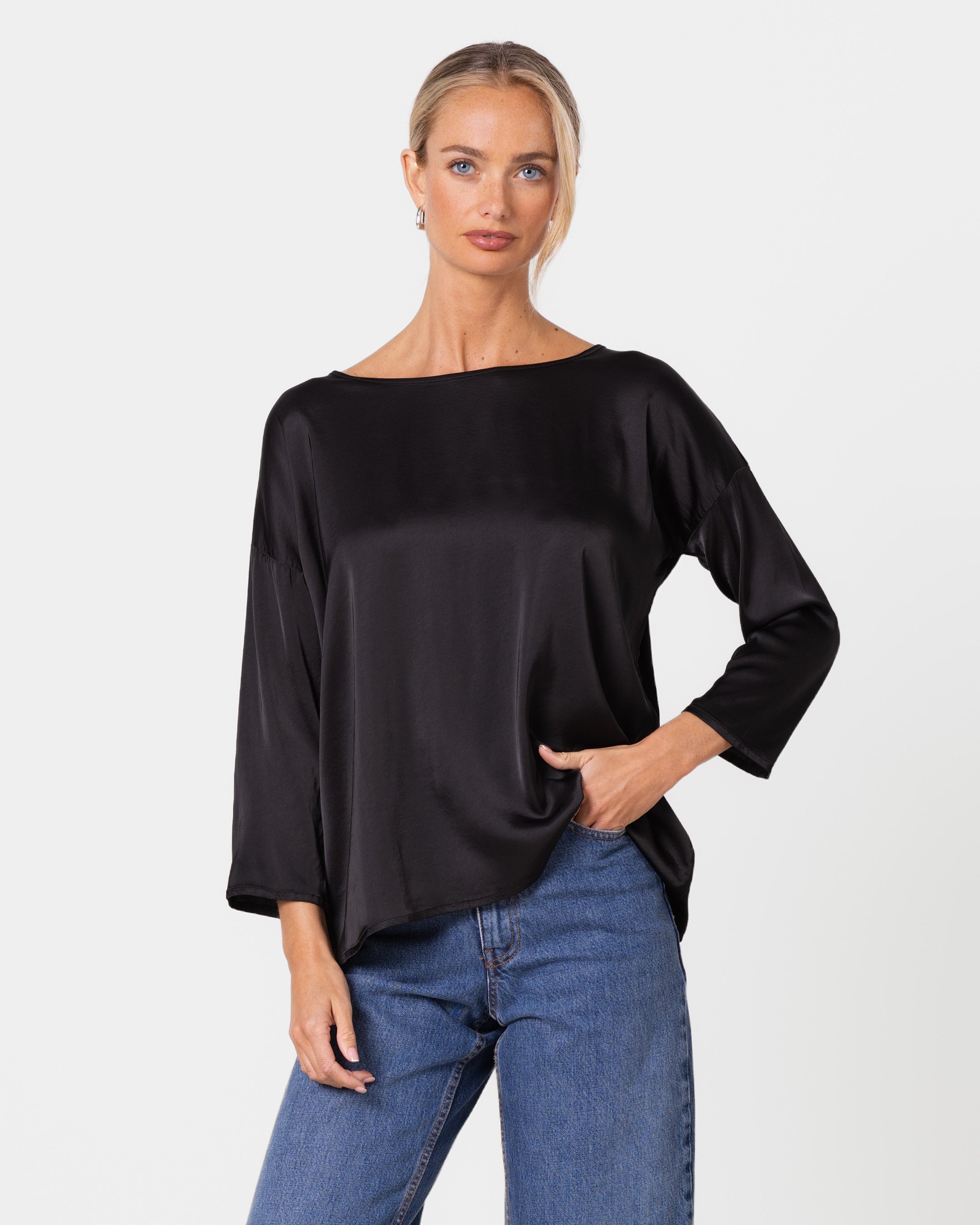 Georgiana Lightweight Satin Top | Black