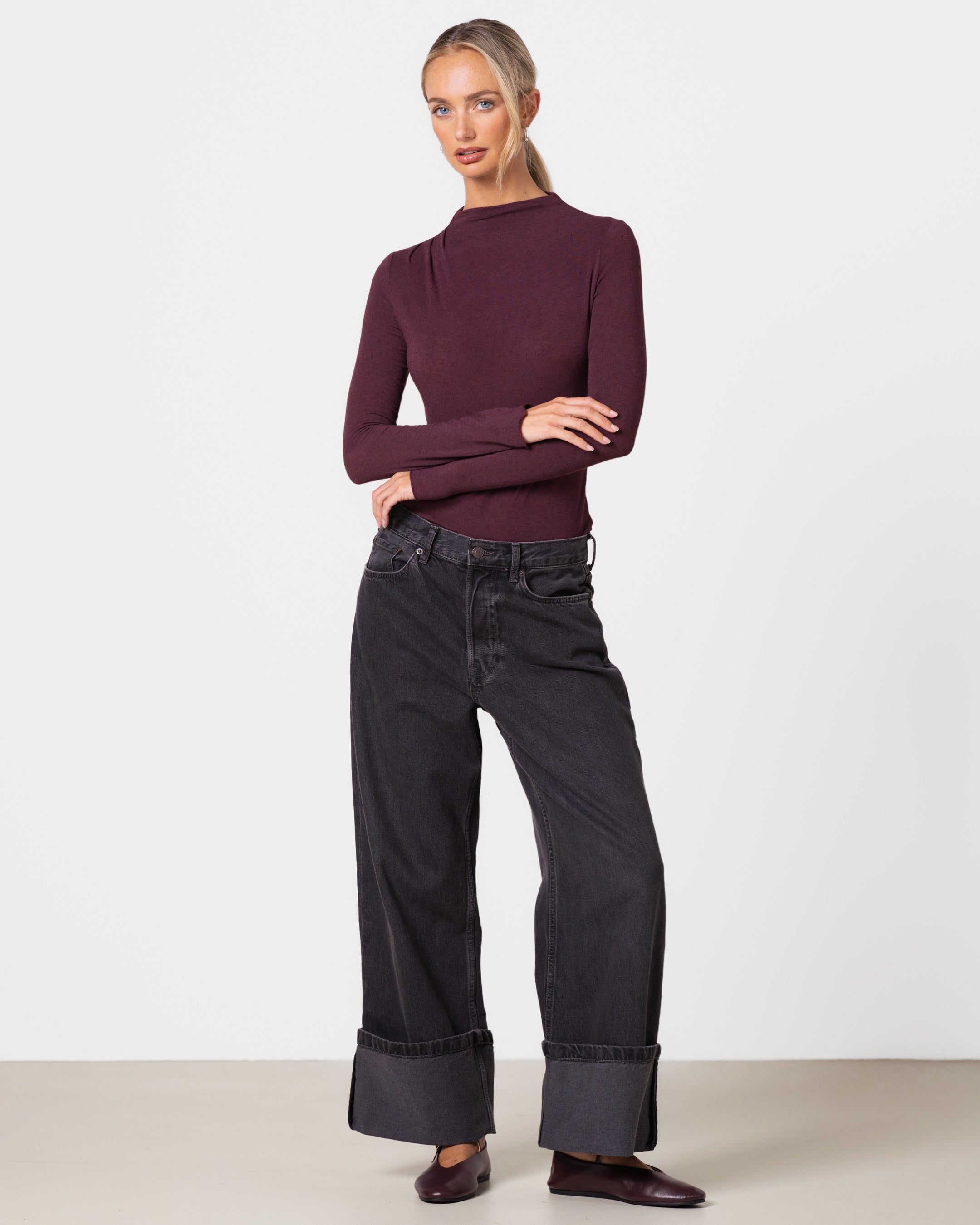 Lucia Featherweight High Neck Top | Amethyst Plum | Modal-Cashmere