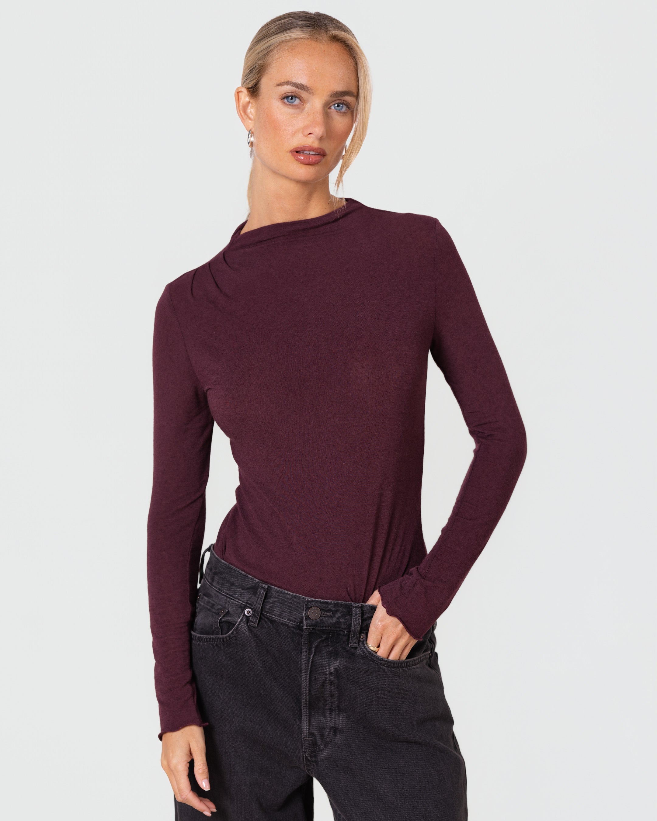 Lucia Featherweight High Neck Top | Amethyst Plum | Modal-Cashmere