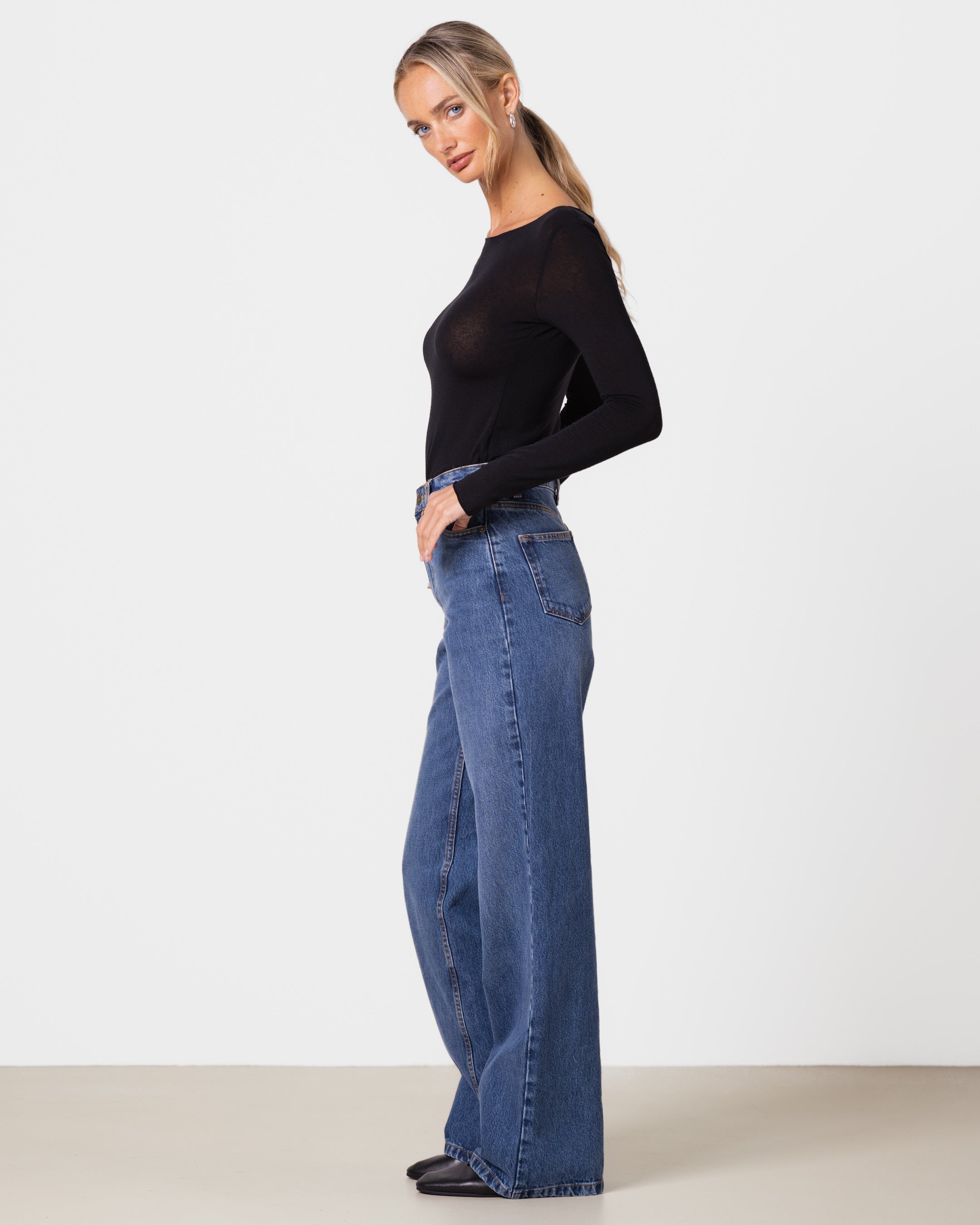 Mae Featherweight Boatneck Top | Black | Modal-Cashmere