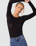 Mae Featherweight Boatneck Top | Black | Modal-Cashmere