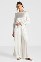 Daisy Elastic Waist Satin Pants | Ivory