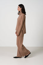 Kaia Elastic Waist Pants | Chestnut Brown | Fine Knit
